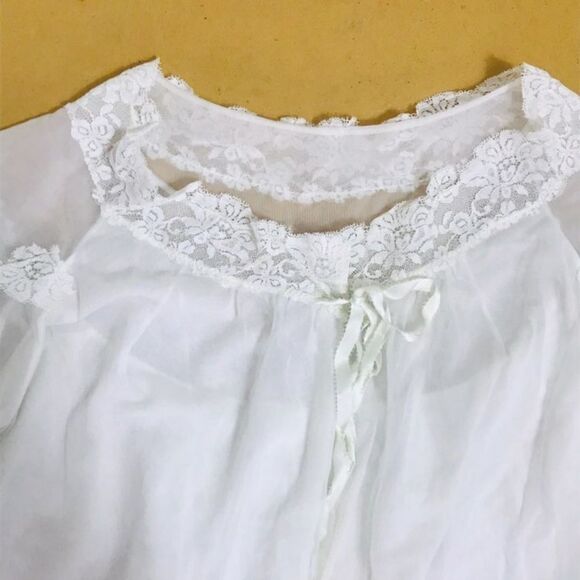 Night gown Victorian Lace Vtg Double Layer Robe - Picture 4 of 7